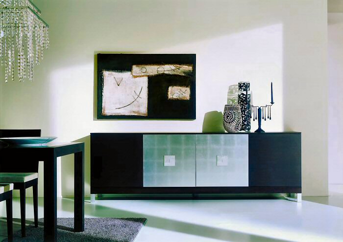Mood credenza laccato nero foglia argento
